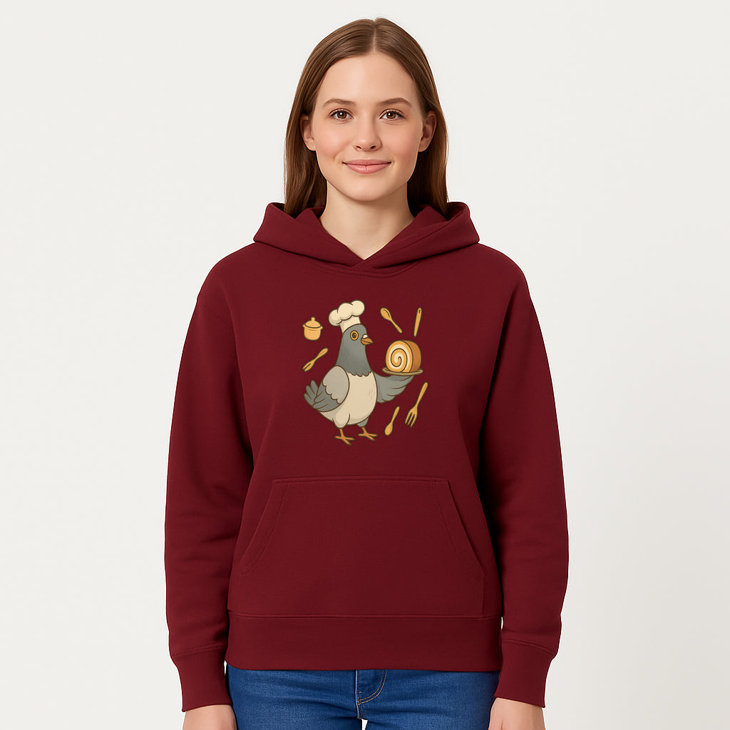 Chef Pigeon Serving Cake Design T-Shirt | Cute Bird Baking Graphic Tee | Fun Cooking Gift for Bird Lovers & Bakers - Hoodie 1758181726454.jpg