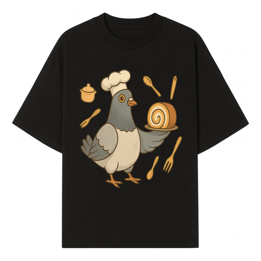Chef Pigeon Serving Cake Design T-Shirt | Cute Bird Baking Graphic Tee | Fun Cooking Gift for Bird Lovers & Bakers - T-shirt 1758181726812.jpg