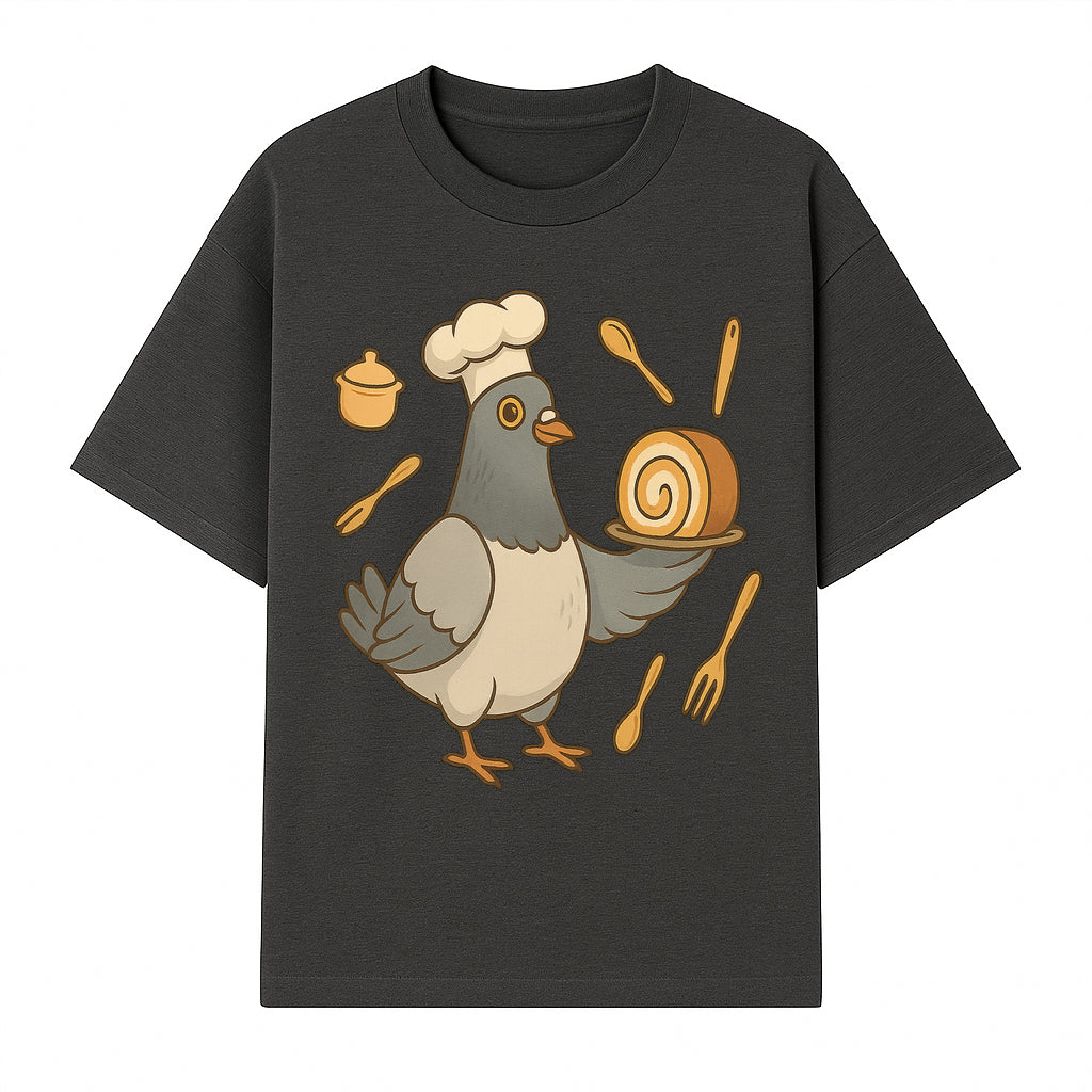 Chef Pigeon Serving Cake Design T-Shirt | Cute Bird Baking Graphic Tee | Fun Cooking Gift for Bird Lovers & Bakers - T-shirt 1758181726934.jpg