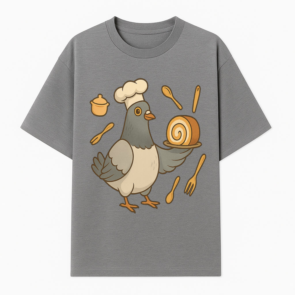 Chef Pigeon Serving Cake Design T-Shirt | Cute Bird Baking Graphic Tee | Fun Cooking Gift for Bird Lovers & Bakers - T-shirt 1758181727216.jpg