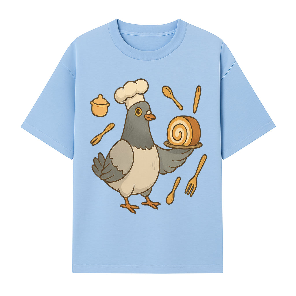 Chef Pigeon Serving Cake Design T-Shirt | Cute Bird Baking Graphic Tee | Fun Cooking Gift for Bird Lovers & Bakers - T-shirt 1758181727345.jpg