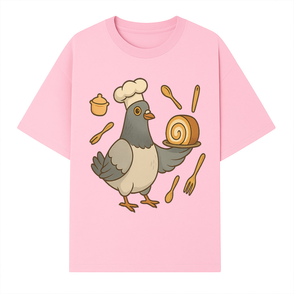 Chef Pigeon Serving Cake Design T-Shirt | Cute Bird Baking Graphic Tee | Fun Cooking Gift for Bird Lovers & Bakers - T-shirt 1758181727491.jpg