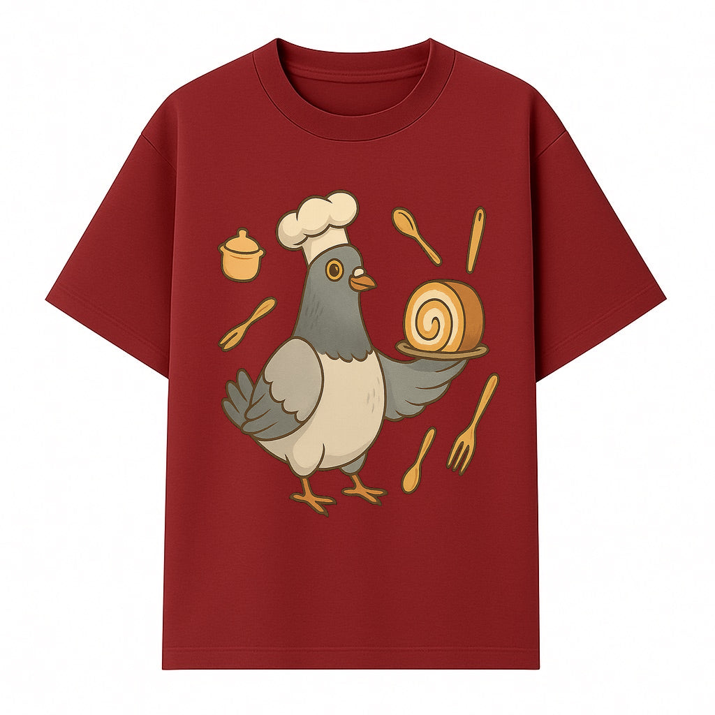 Chef Pigeon Serving Cake Design T-Shirt | Cute Bird Baking Graphic Tee | Fun Cooking Gift for Bird Lovers & Bakers - T-shirt 1758181727621.jpg