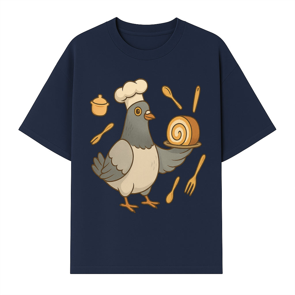 Chef Pigeon Serving Cake Design T-Shirt | Cute Bird Baking Graphic Tee | Fun Cooking Gift for Bird Lovers & Bakers - T-shirt 1758181727751.jpg