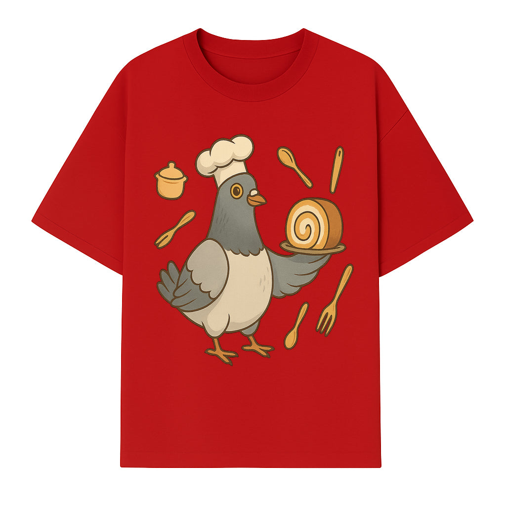 Chef Pigeon Serving Cake Design T-Shirt | Cute Bird Baking Graphic Tee | Fun Cooking Gift for Bird Lovers & Bakers - T-shirt 1758181727873.jpg
