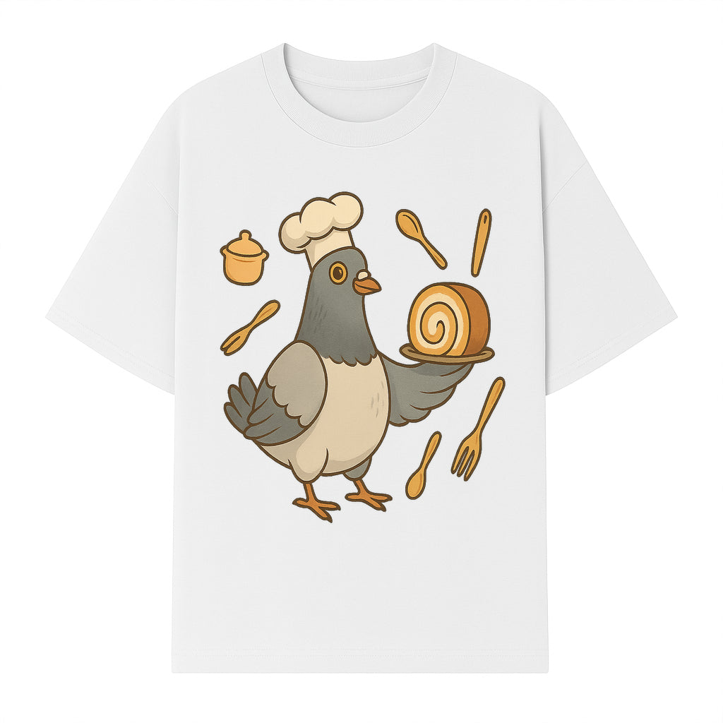 Chef Pigeon Serving Cake Design T-Shirt | Cute Bird Baking Graphic Tee | Fun Cooking Gift for Bird Lovers & Bakers - T-shirt 1758181728161.jpg