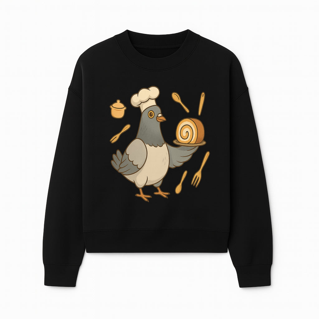 Chef Pigeon Serving Cake Design T-Shirt | Cute Bird Baking Graphic Tee | Fun Cooking Gift for Bird Lovers & Bakers - Sweatshirt 1758181729715.jpg