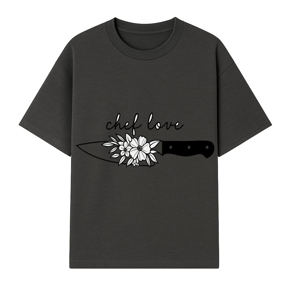 Chef Love Floral Knife Design - Kitchen Decor, Culinary Gift, Chef Gift Ideas, Hand Lettered Art, Cooking Enthusiast Gift - T-shirt 1758181729841.jpg