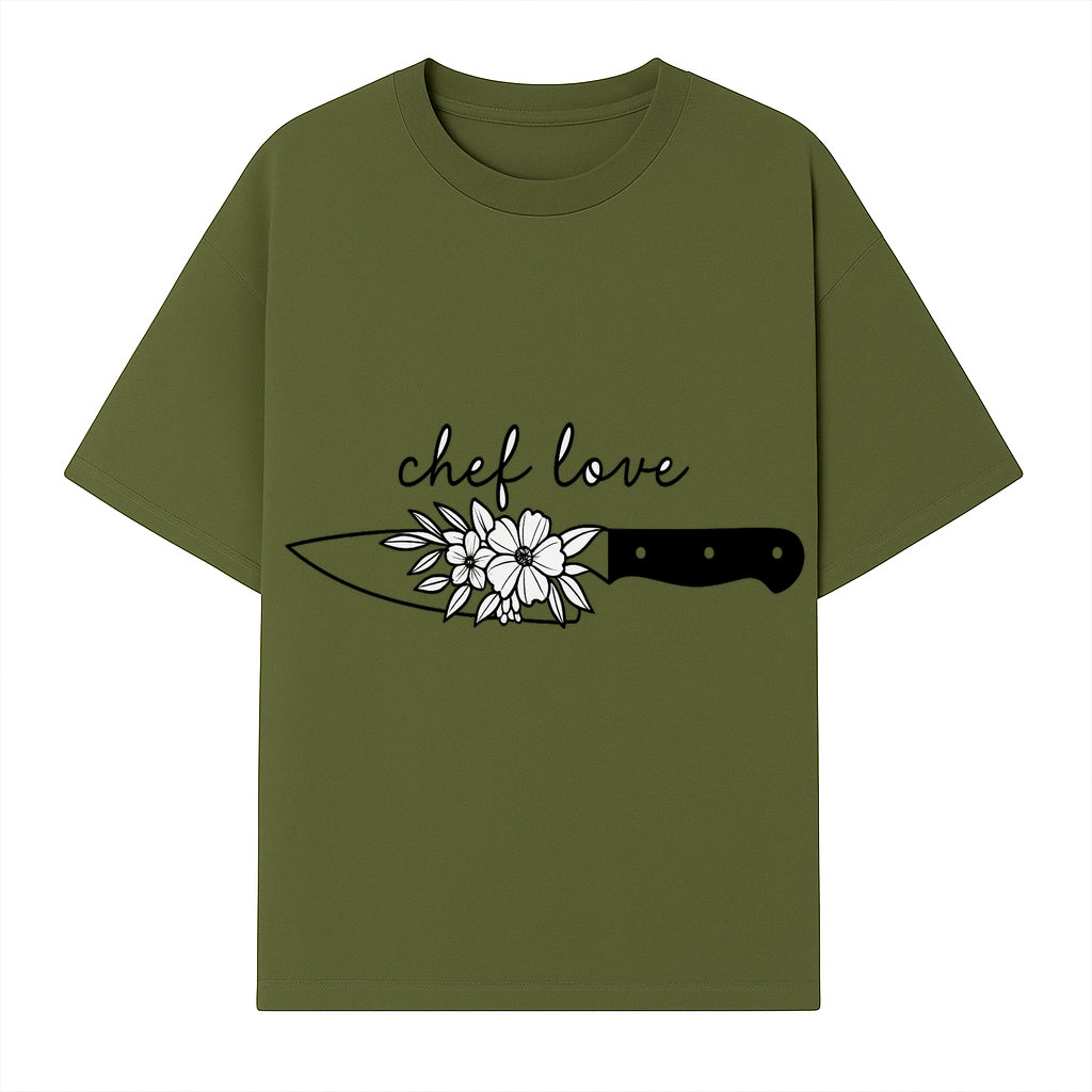 Chef Love Floral Knife Design - Kitchen Decor, Culinary Gift, Chef Gift Ideas, Hand Lettered Art, Cooking Enthusiast Gift - T-shirt 1758181729988.jpg