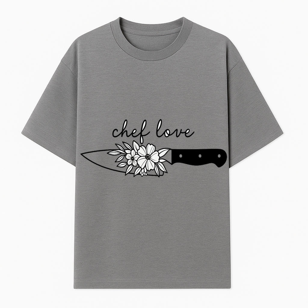 Chef Love Floral Knife Design - Kitchen Decor, Culinary Gift, Chef Gift Ideas, Hand Lettered Art, Cooking Enthusiast Gift - T-shirt 1758181730142.jpg