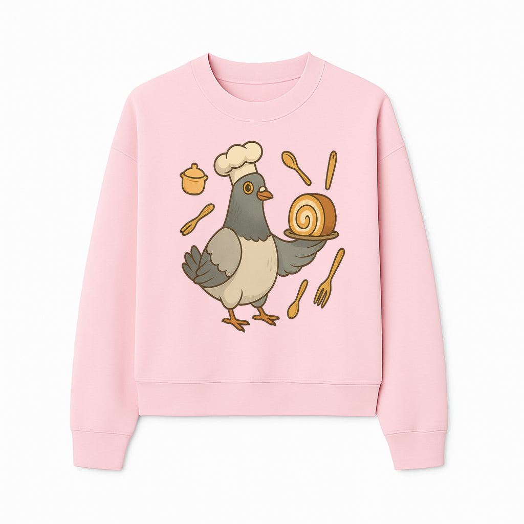 Chef Pigeon Serving Cake Design T-Shirt | Cute Bird Baking Graphic Tee | Fun Cooking Gift for Bird Lovers & Bakers - Sweatshirt 1758181730446.jpg