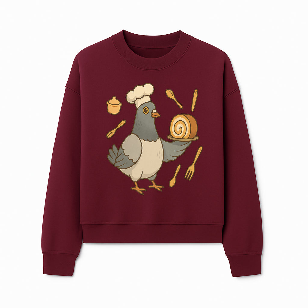 Chef Pigeon Serving Cake Design T-Shirt | Cute Bird Baking Graphic Tee | Fun Cooking Gift for Bird Lovers & Bakers - Sweatshirt 1758181730575.jpg