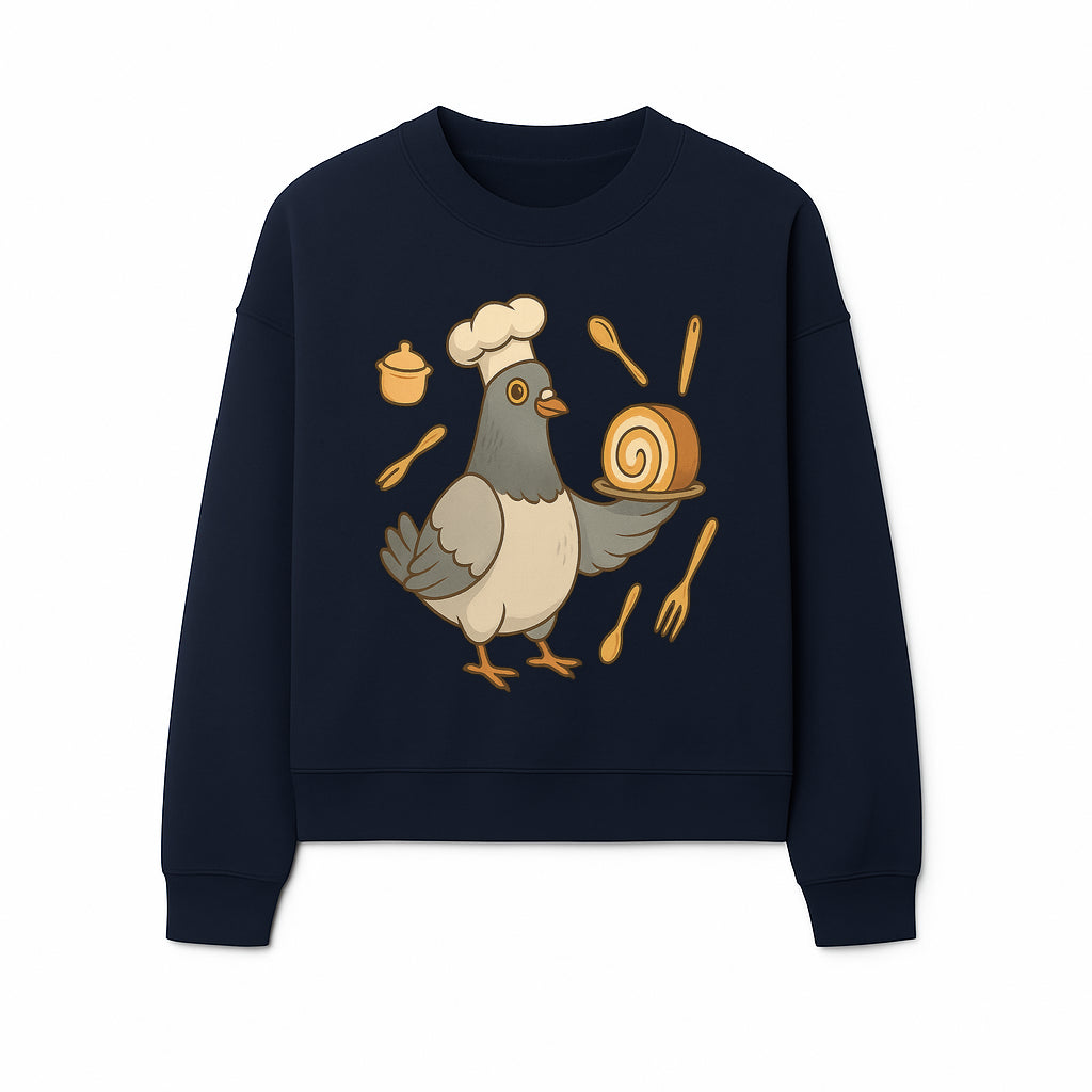 Chef Pigeon Serving Cake Design T-Shirt | Cute Bird Baking Graphic Tee | Fun Cooking Gift for Bird Lovers & Bakers - Sweatshirt 1758181730733.jpg