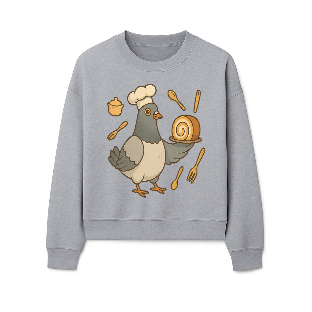 Chef Pigeon Serving Cake Design T-Shirt | Cute Bird Baking Graphic Tee | Fun Cooking Gift for Bird Lovers & Bakers - Sweatshirt 1758181731016.jpg
