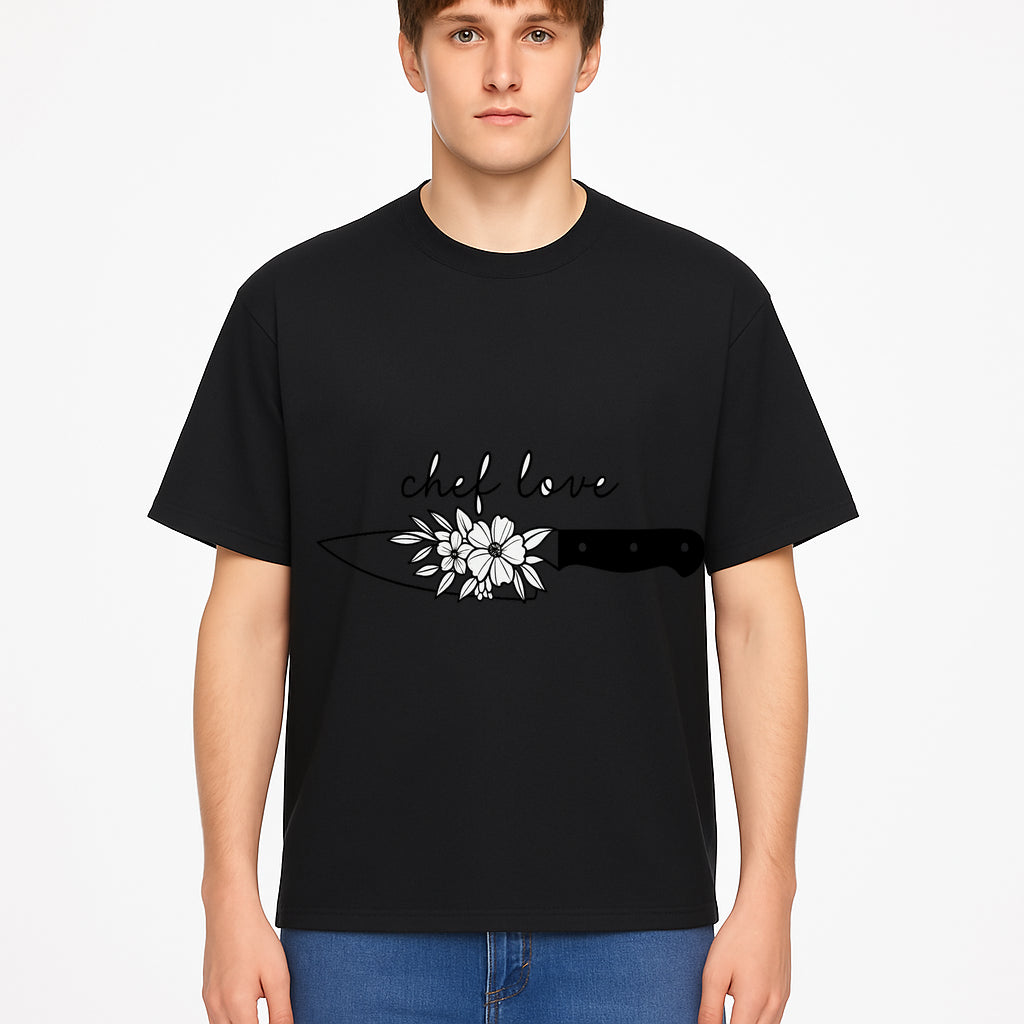 Chef Love Floral Knife Design - Kitchen Decor, Culinary Gift, Chef Gift Ideas, Hand Lettered Art, Cooking Enthusiast Gift - T-shirt 1758181732325.jpg