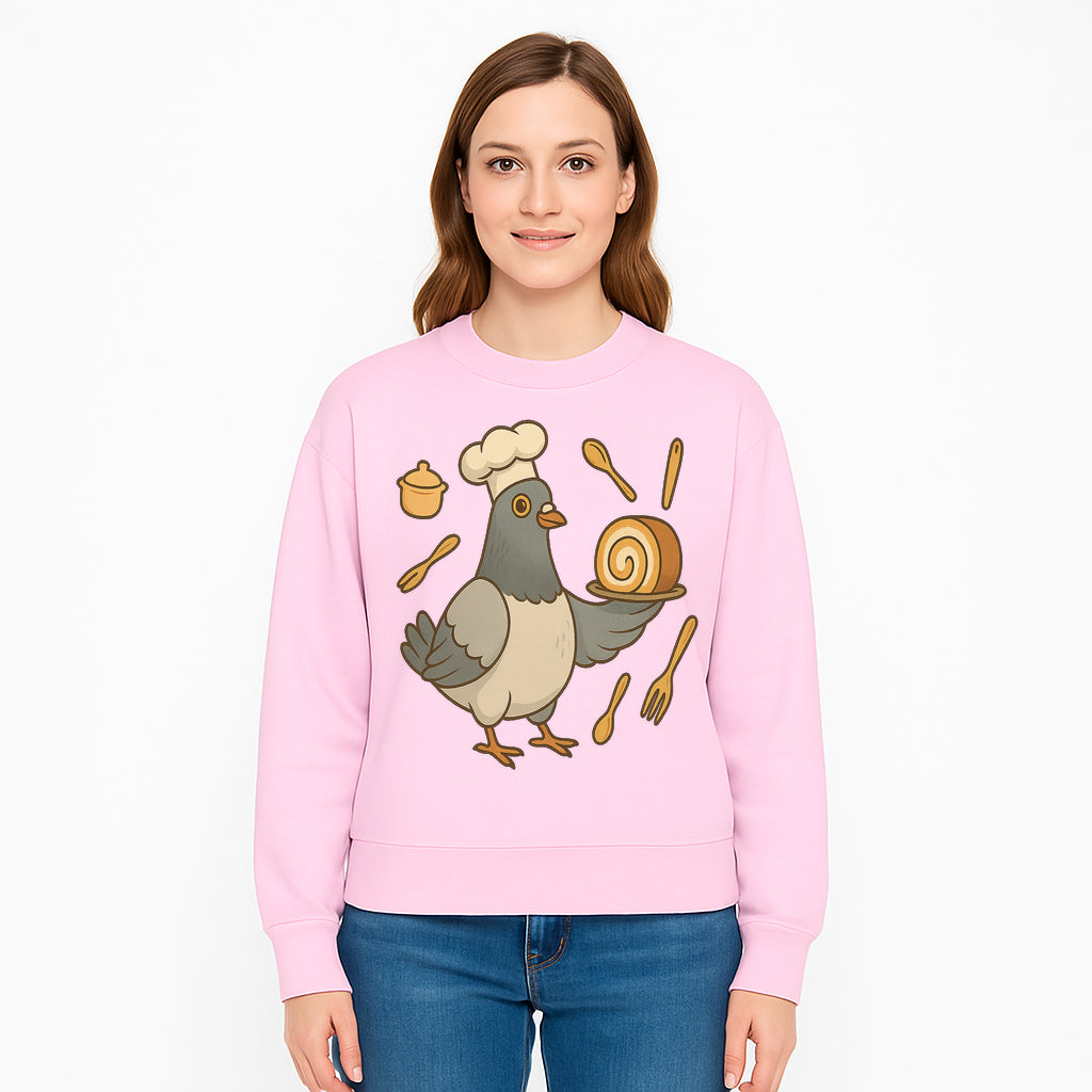 Chef Pigeon Serving Cake Design T-Shirt | Cute Bird Baking Graphic Tee | Fun Cooking Gift for Bird Lovers & Bakers - Sweatshirt 1758181732420.jpg