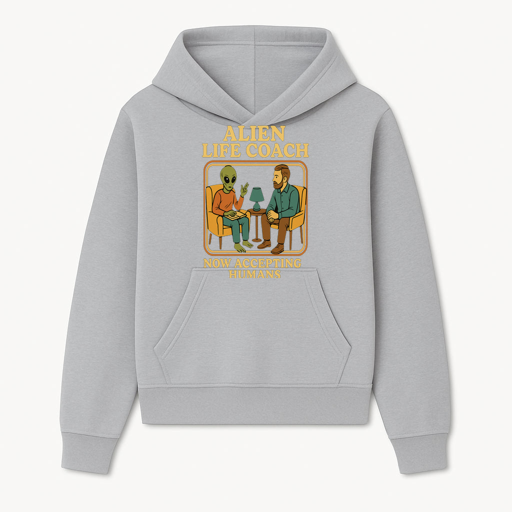 Alien Life Coach Illustration | Quirky Counseling Art | Now Accepting Humans | Fun Home Decor | Unique Gift for Science Fiction Fans - Hoodie 1758186532606.jpg