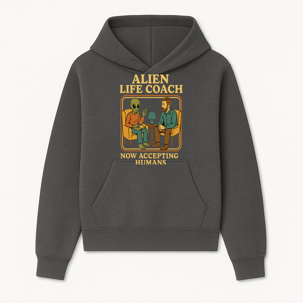 Alien Life Coach Illustration | Quirky Counseling Art | Now Accepting Humans | Fun Home Decor | Unique Gift for Science Fiction Fans - Hoodie 1758186532876.jpg