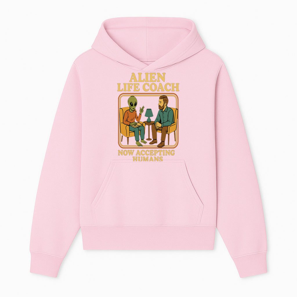 Alien Life Coach Illustration | Quirky Counseling Art | Now Accepting Humans | Fun Home Decor | Unique Gift for Science Fiction Fans - Hoodie 1758186533487.jpg