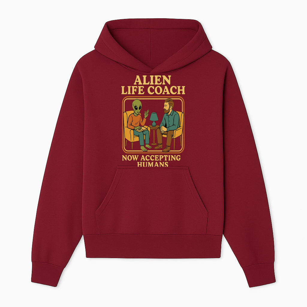 Alien Life Coach Illustration | Quirky Counseling Art | Now Accepting Humans | Fun Home Decor | Unique Gift for Science Fiction Fans - Hoodie 1758186533659.jpg