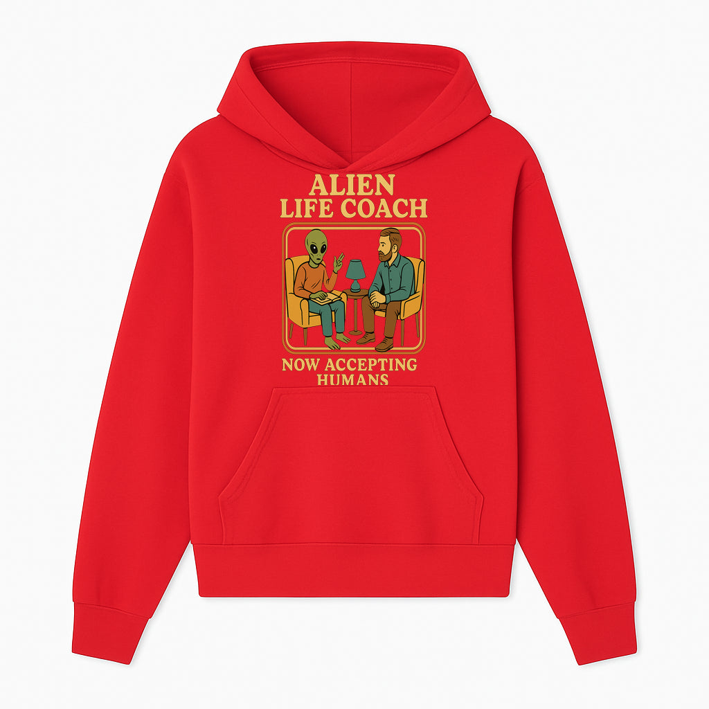 Alien Life Coach Illustration | Quirky Counseling Art | Now Accepting Humans | Fun Home Decor | Unique Gift for Science Fiction Fans - Hoodie 1758186533938.jpg