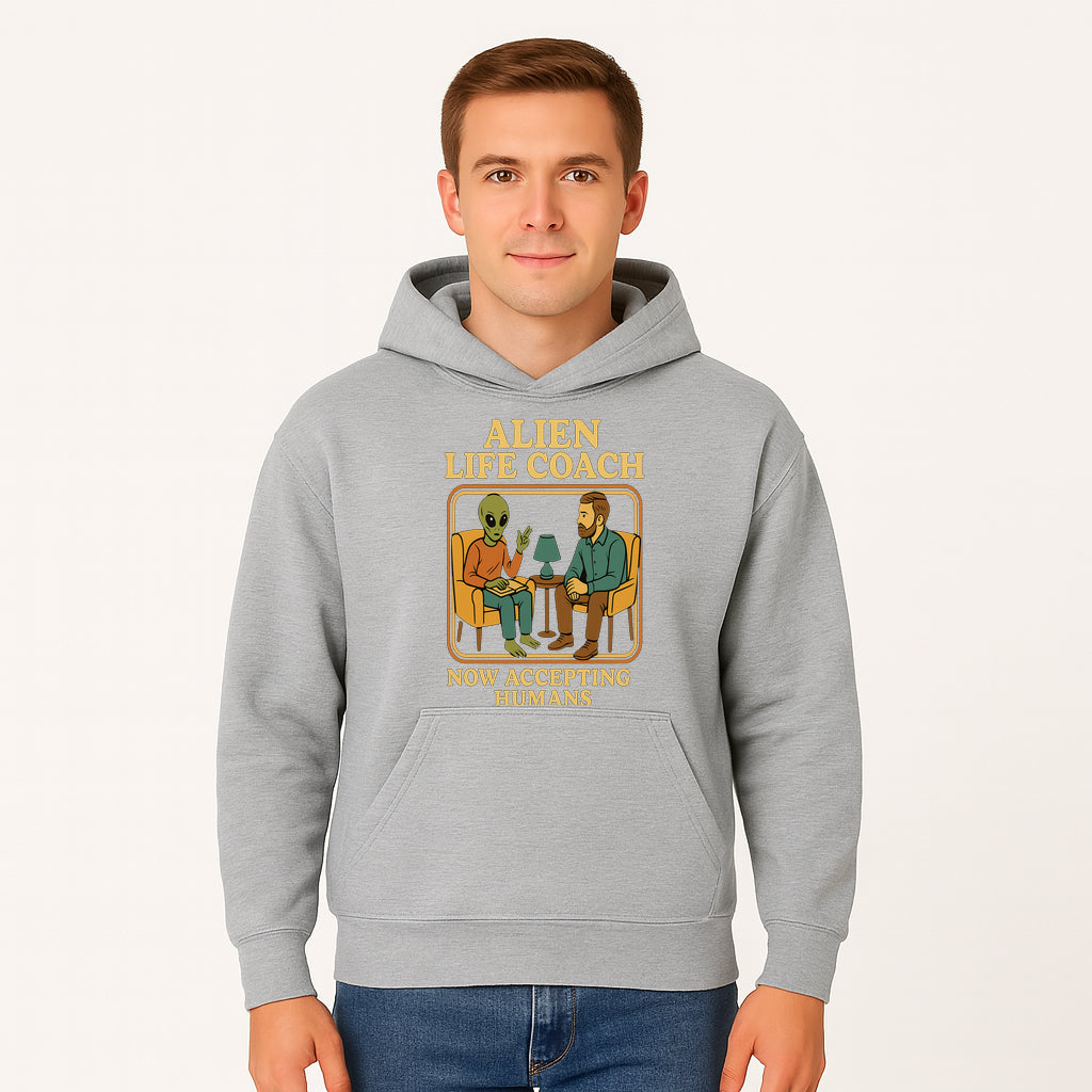 Alien Life Coach Illustration | Quirky Counseling Art | Now Accepting Humans | Fun Home Decor | Unique Gift for Science Fiction Fans - Hoodie 1758186535397.jpg