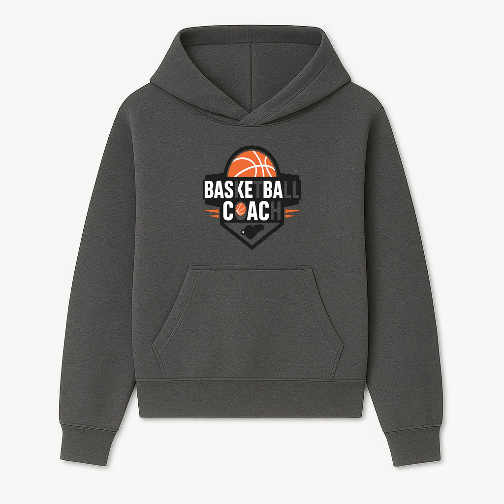 Basketball Coach Logo Design | Sports Coaching Emblem | Orange & Black Graphic for Coaches & Teams - Hoodie 1758186535667.jpg