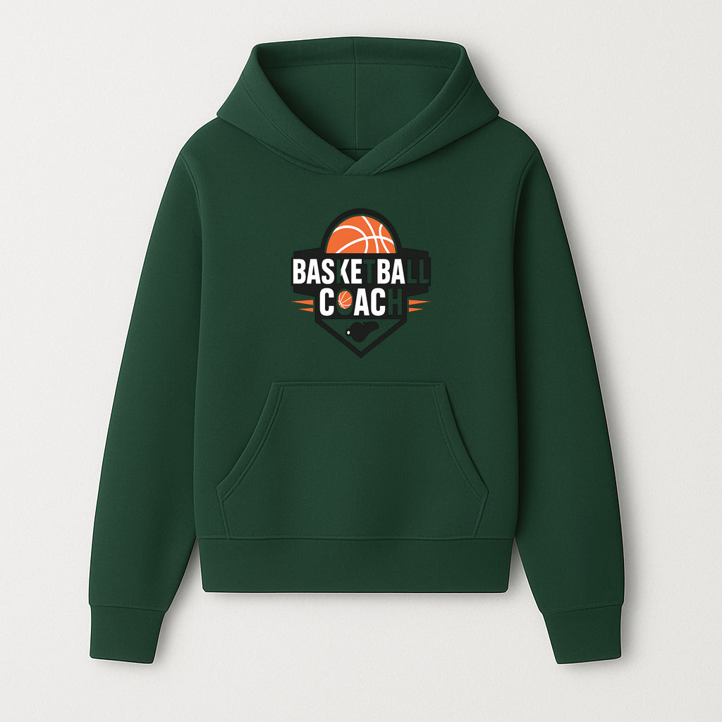 Basketball Coach Logo Design | Sports Coaching Emblem | Orange & Black Graphic for Coaches & Teams - Hoodie 1758186535790.jpg