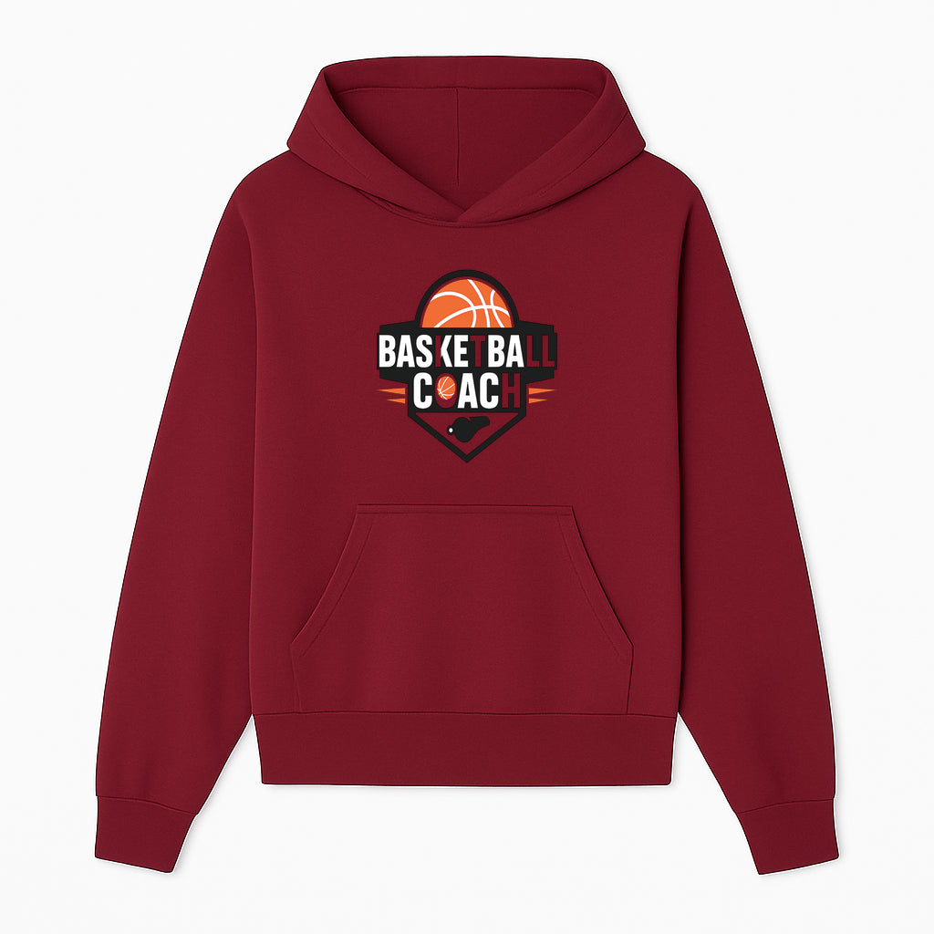 Basketball Coach Logo Design | Sports Coaching Emblem | Orange & Black Graphic for Coaches & Teams - Hoodie 1758186536367.jpg