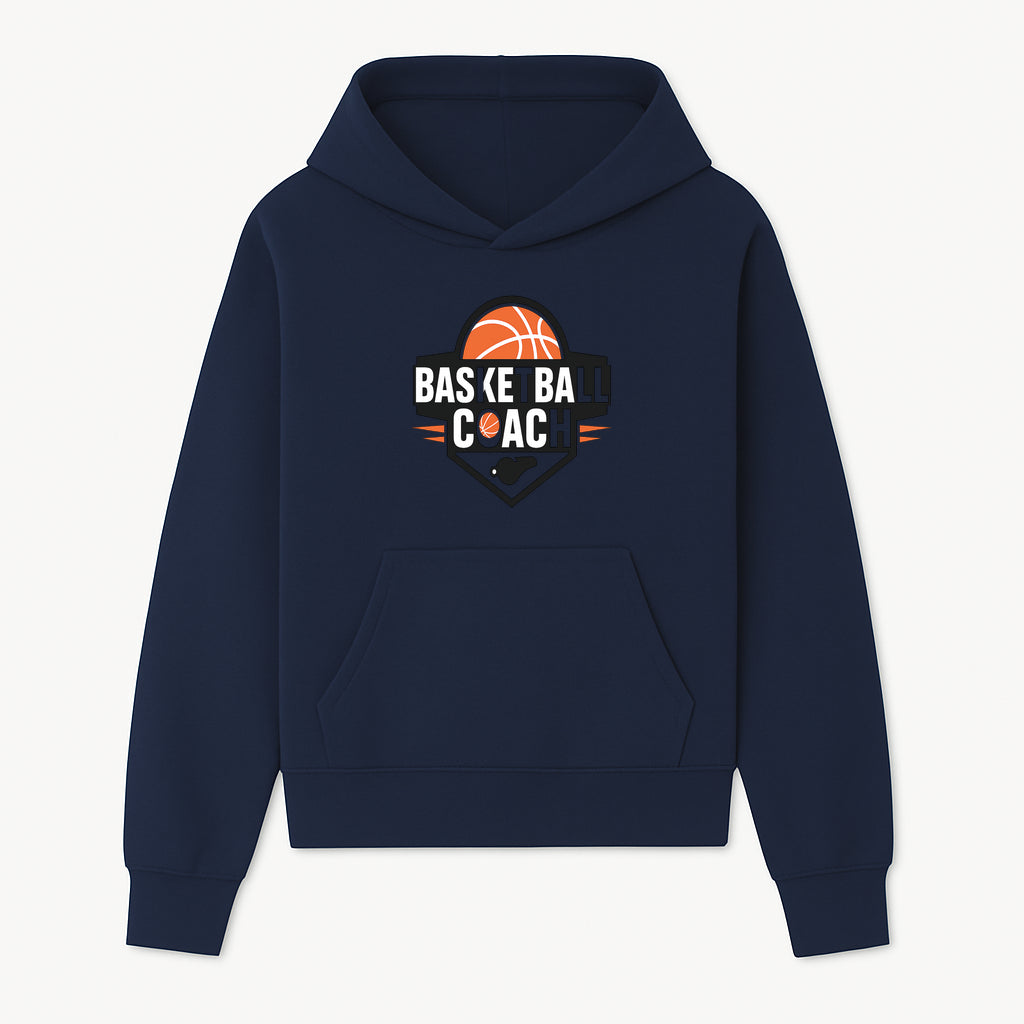 Basketball Coach Logo Design | Sports Coaching Emblem | Orange & Black Graphic for Coaches & Teams - Hoodie 1758186536480.jpg