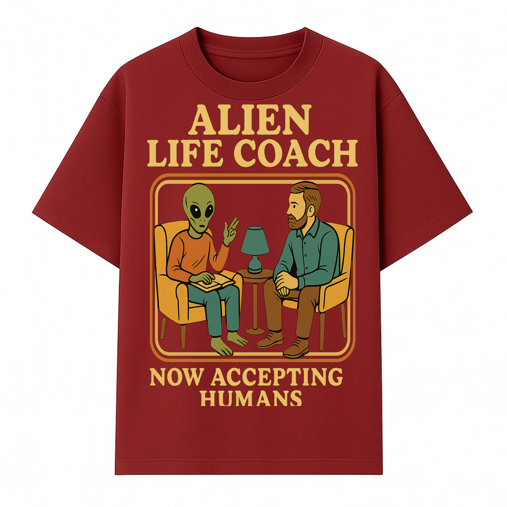 Alien Life Coach Illustration | Quirky Counseling Art | Now Accepting Humans | Fun Home Decor | Unique Gift for Science Fiction Fans - T-shirt 1758186536693.jpg
