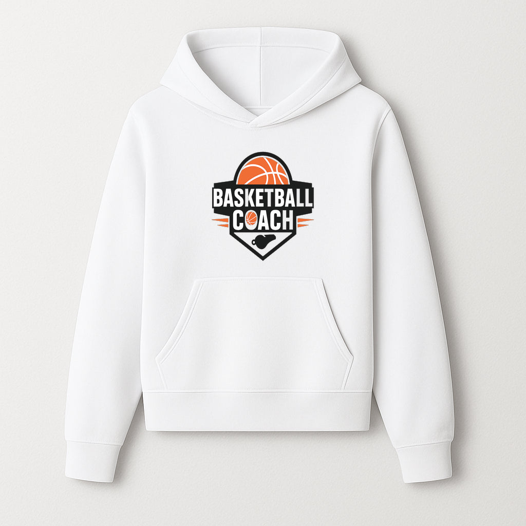 Basketball Coach Logo Design | Sports Coaching Emblem | Orange & Black Graphic for Coaches & Teams - Hoodie 1758186536878.jpg