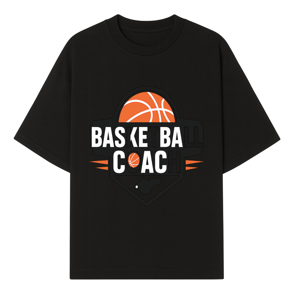 Basketball Coach Logo Design | Sports Coaching Emblem | Orange & Black Graphic for Coaches & Teams - T-shirt 1758186538448.jpg