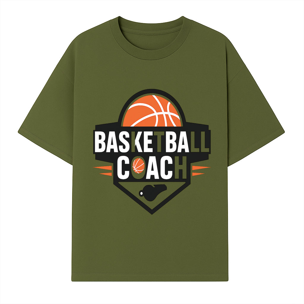 Basketball Coach Logo Design | Sports Coaching Emblem | Orange & Black Graphic for Coaches & Teams - T-shirt 1758186538768.jpg