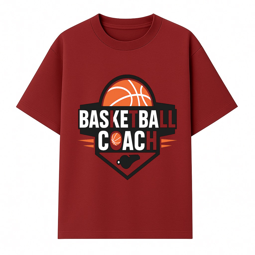 Basketball Coach Logo Design | Sports Coaching Emblem | Orange & Black Graphic for Coaches & Teams - T-shirt 1758186539371.jpg
