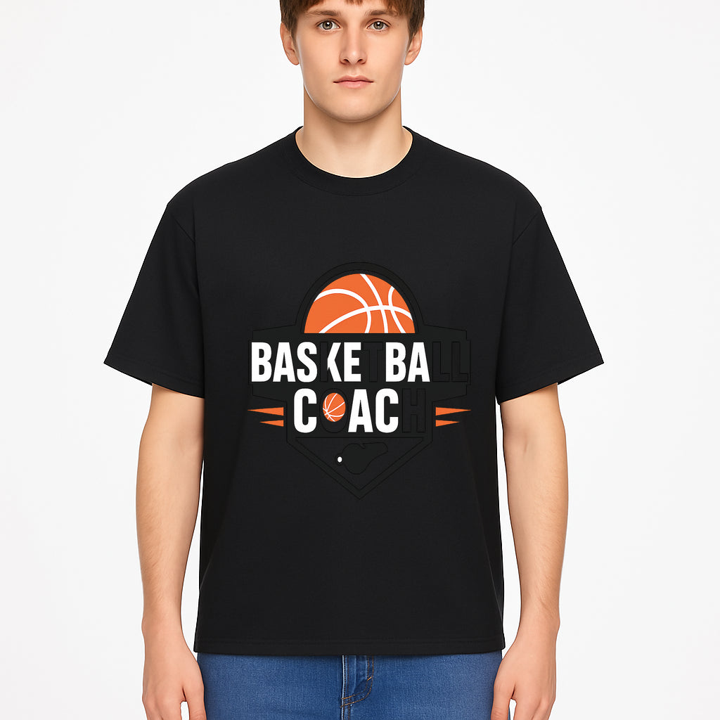 Basketball Coach Logo Design | Sports Coaching Emblem | Orange & Black Graphic for Coaches & Teams - T-shirt 1758186541131.jpg