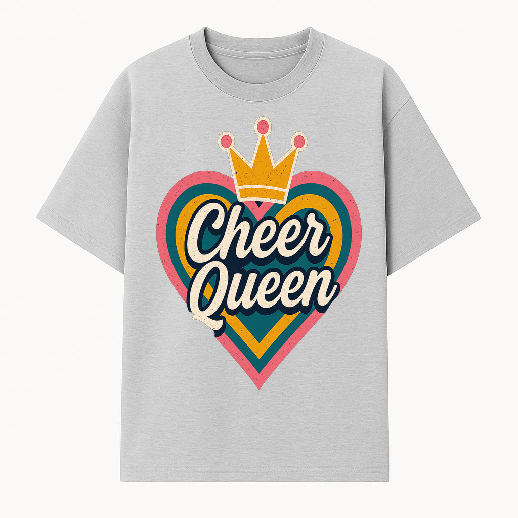 Cheer Queen Vintage Heart Design T-Shirt, Fun Cheerleading Apparel for Cheerleaders and Fans, Colorful Graphic Tee - T-shirt 1758186541465.jpg