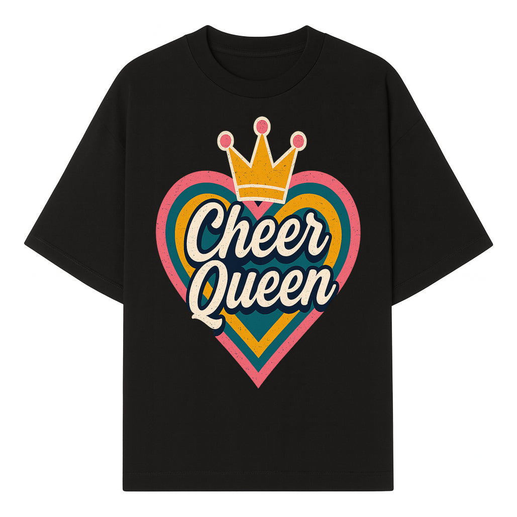 Cheer Queen Vintage Heart Design T-Shirt, Fun Cheerleading Apparel for Cheerleaders and Fans, Colorful Graphic Tee - T-shirt 1758186541605.jpg