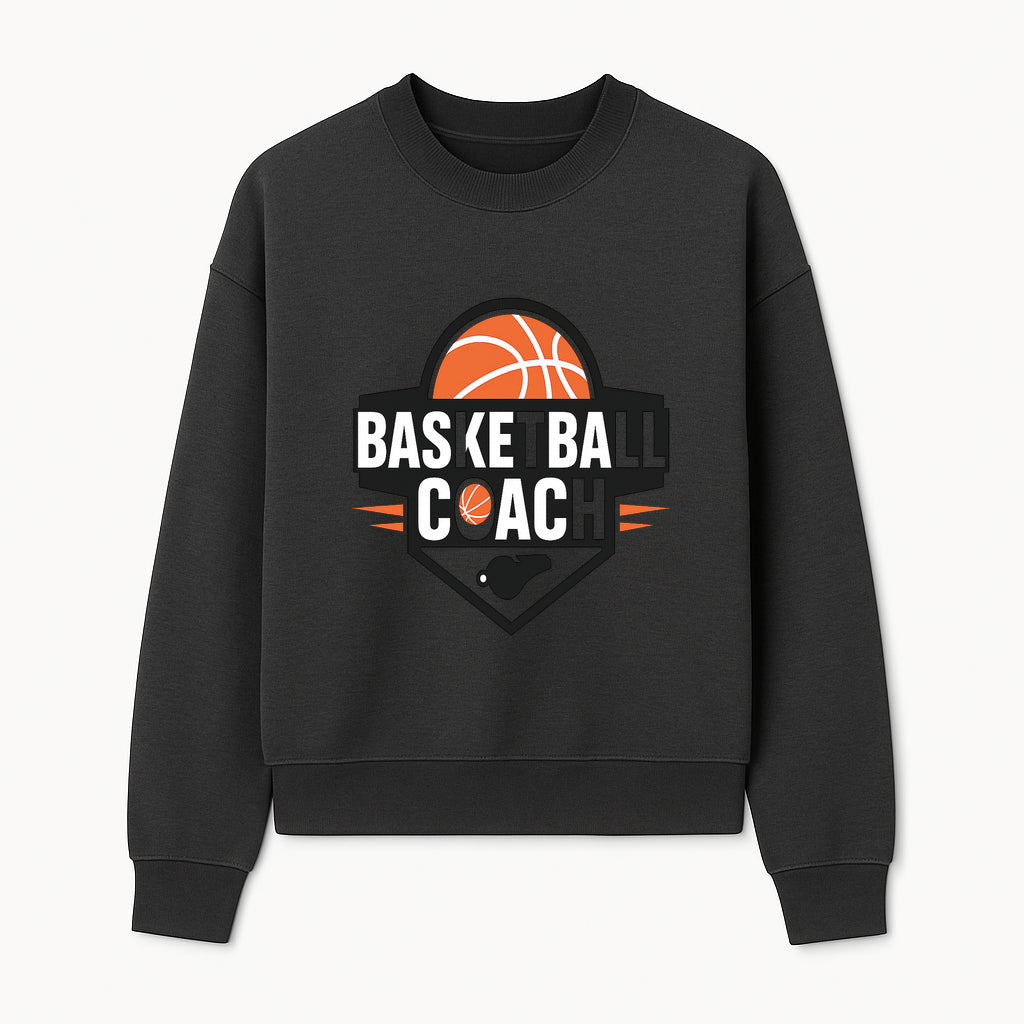 Basketball Coach Logo Design | Sports Coaching Emblem | Orange & Black Graphic for Coaches & Teams - Sweatshirt 1758186541713.jpg