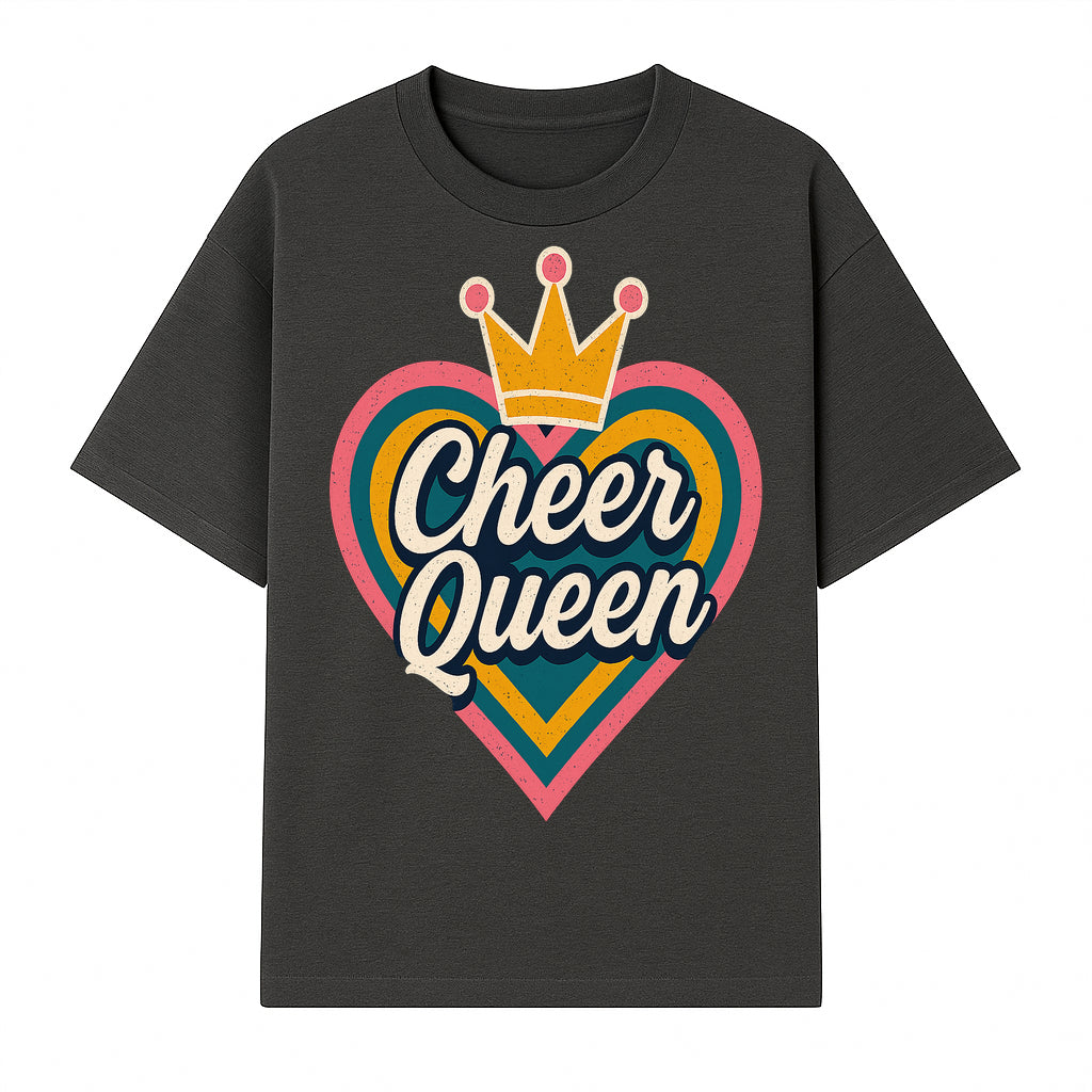Cheer Queen Vintage Heart Design T-Shirt, Fun Cheerleading Apparel for Cheerleaders and Fans, Colorful Graphic Tee - T-shirt 1758186541772.jpg