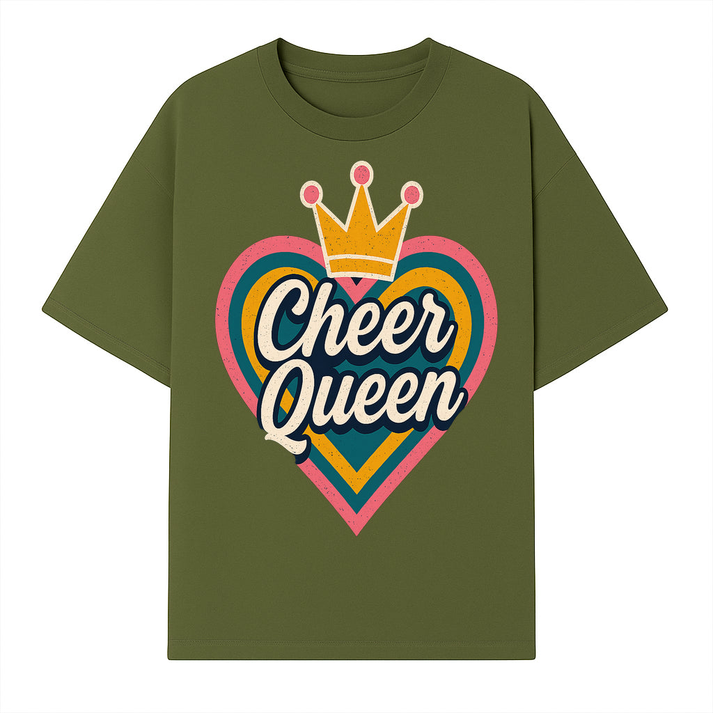 Cheer Queen Vintage Heart Design T-Shirt, Fun Cheerleading Apparel for Cheerleaders and Fans, Colorful Graphic Tee - T-shirt 1758186541914.jpg