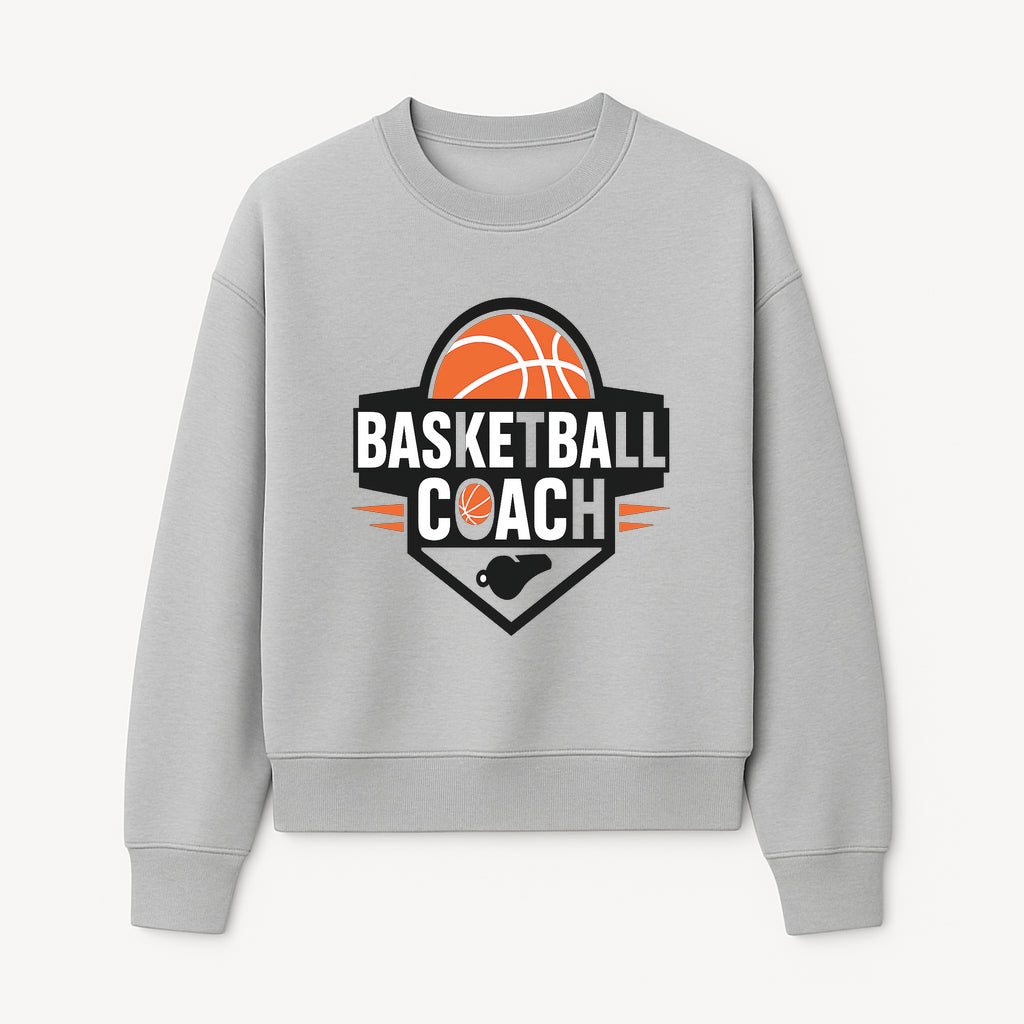 Basketball Coach Logo Design | Sports Coaching Emblem | Orange & Black Graphic for Coaches & Teams - Sweatshirt 1758186542002.jpg