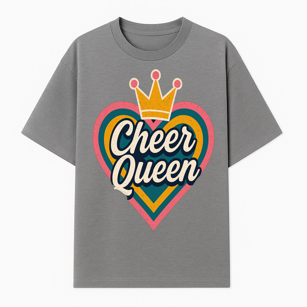 Cheer Queen Vintage Heart Design T-Shirt, Fun Cheerleading Apparel for Cheerleaders and Fans, Colorful Graphic Tee - T-shirt 1758186542036.jpg