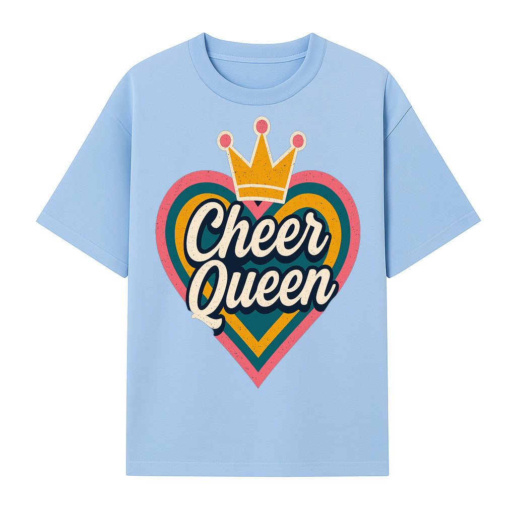 Cheer Queen Vintage Heart Design T-Shirt, Fun Cheerleading Apparel for Cheerleaders and Fans, Colorful Graphic Tee - T-shirt 1758186542181.jpg