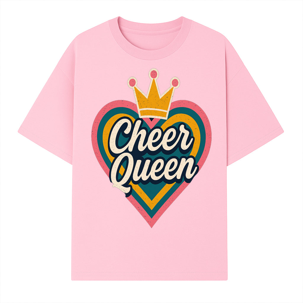 Cheer Queen Vintage Heart Design T-Shirt, Fun Cheerleading Apparel for Cheerleaders and Fans, Colorful Graphic Tee - T-shirt 1758186542330.jpg