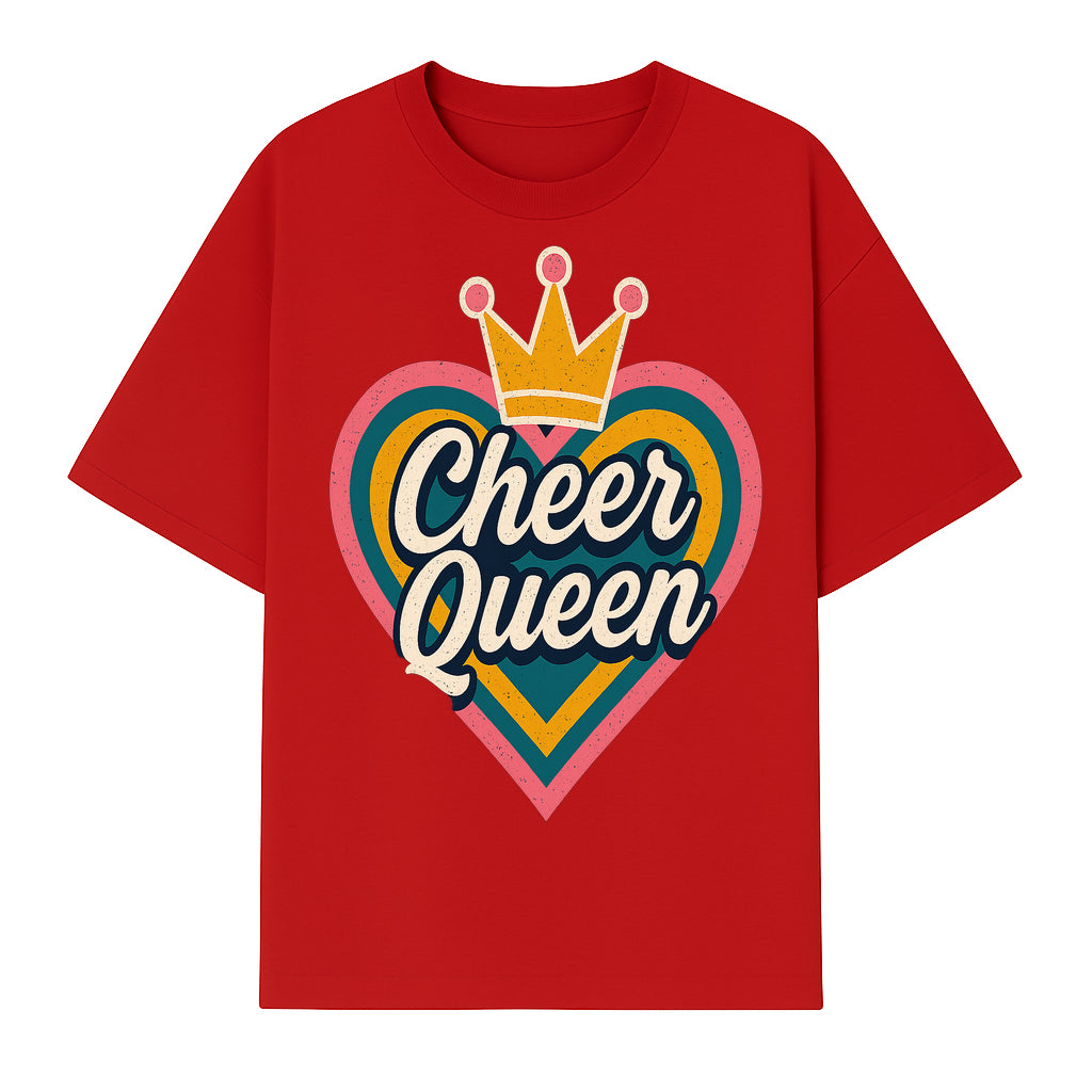 Cheer Queen Vintage Heart Design T-Shirt, Fun Cheerleading Apparel for Cheerleaders and Fans, Colorful Graphic Tee - T-shirt 1758186542700.jpg