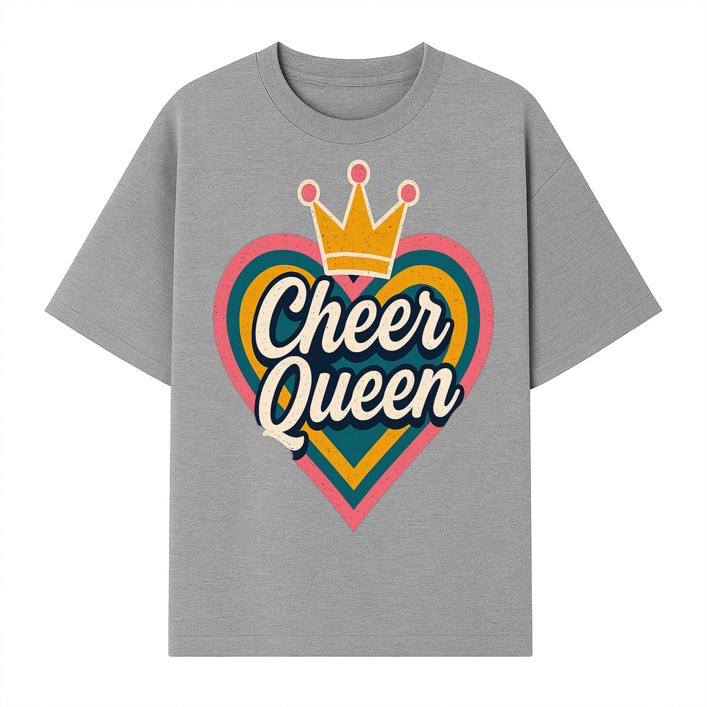 Cheer Queen Vintage Heart Design T-Shirt, Fun Cheerleading Apparel for Cheerleaders and Fans, Colorful Graphic Tee - T-shirt 1758186542866.jpg