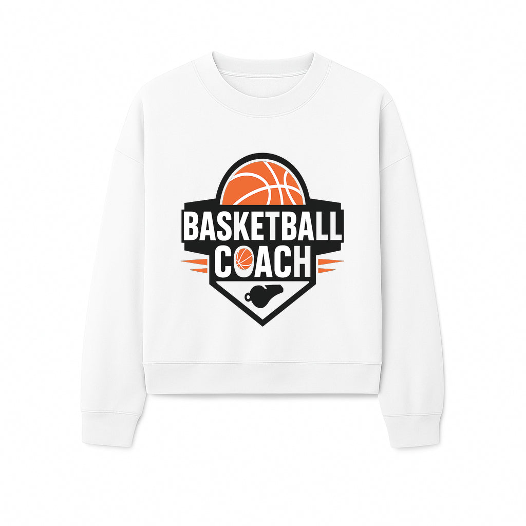 Basketball Coach Logo Design | Sports Coaching Emblem | Orange & Black Graphic for Coaches & Teams - Sweatshirt 1758186543029.jpg