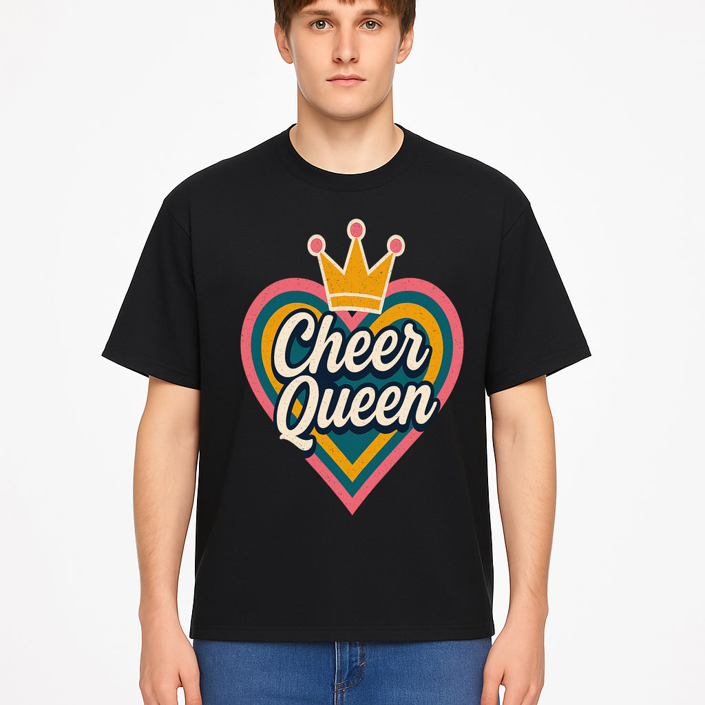 Cheer Queen Vintage Heart Design T-Shirt, Fun Cheerleading Apparel for Cheerleaders and Fans, Colorful Graphic Tee - T-shirt 1758186544121.jpg
