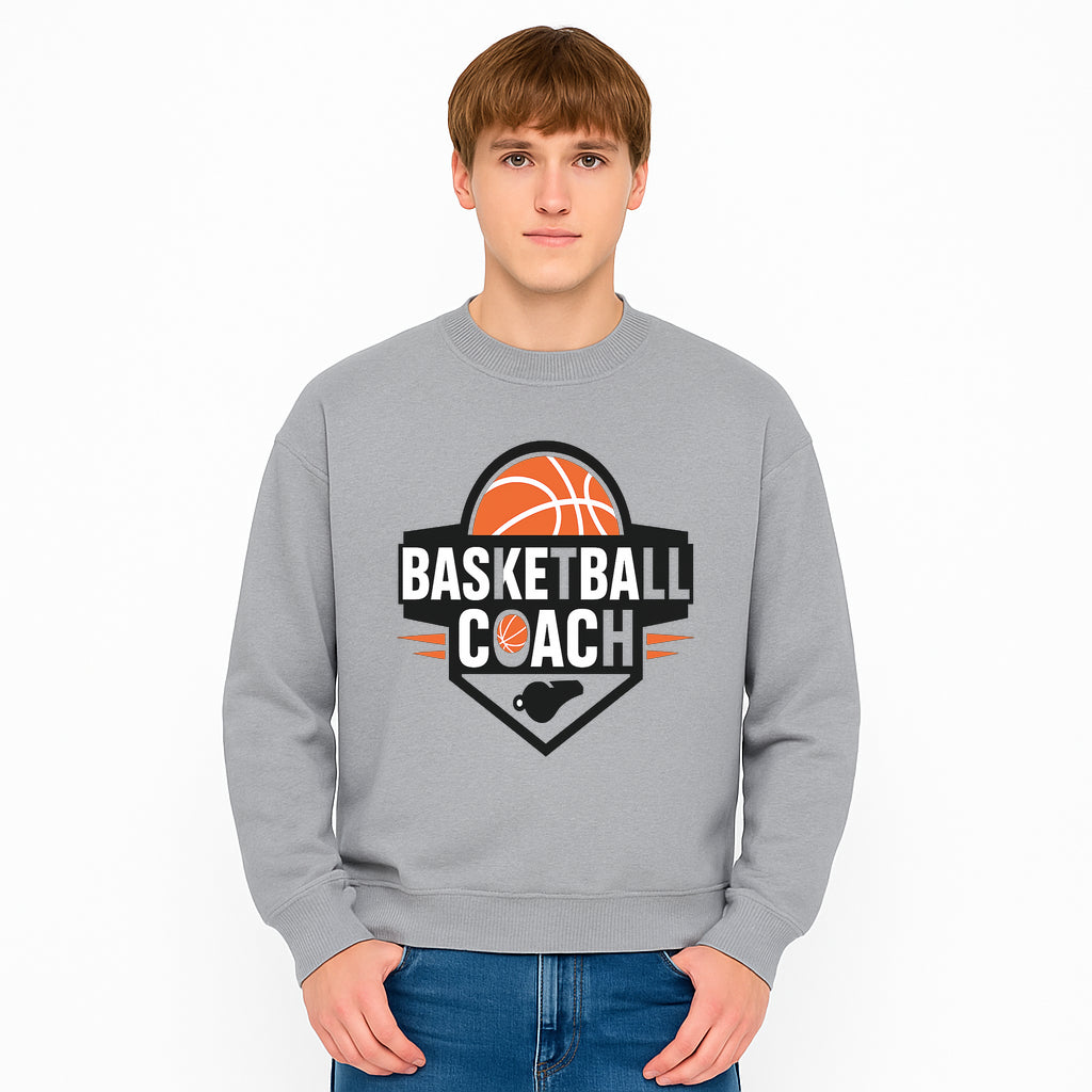 Basketball Coach Logo Design | Sports Coaching Emblem | Orange & Black Graphic for Coaches & Teams - Sweatshirt 1758186544173.jpg